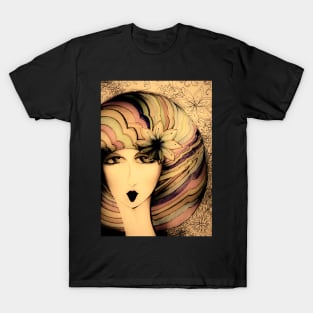 70s  ART POSTER GIRL WITH DECO STRIPE PAGEBOY T-Shirt